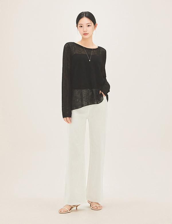 ROEM Back-Button See-Through Long Sleeve Pullover Rmkag38R13