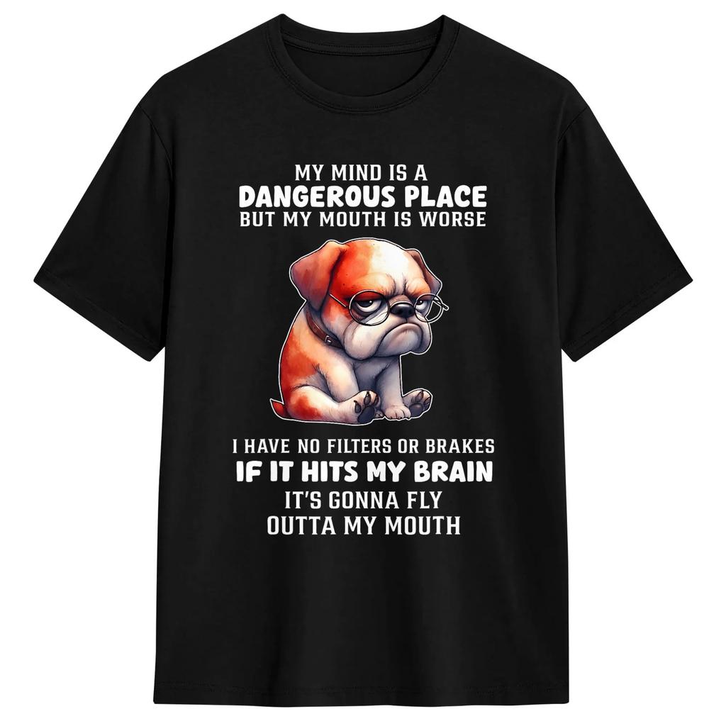 My Mind Is A Dangerous Place But My Mouth Is Worse Cat Funny Tshirt Unisexs Streetwear Tshirts Summer O Neck Hipster Tees Casual