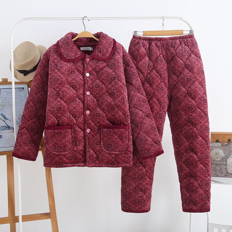 Women's winter pajamas three-layer thickened padded cotton to keep warm and fleece coral fleece padded jacket