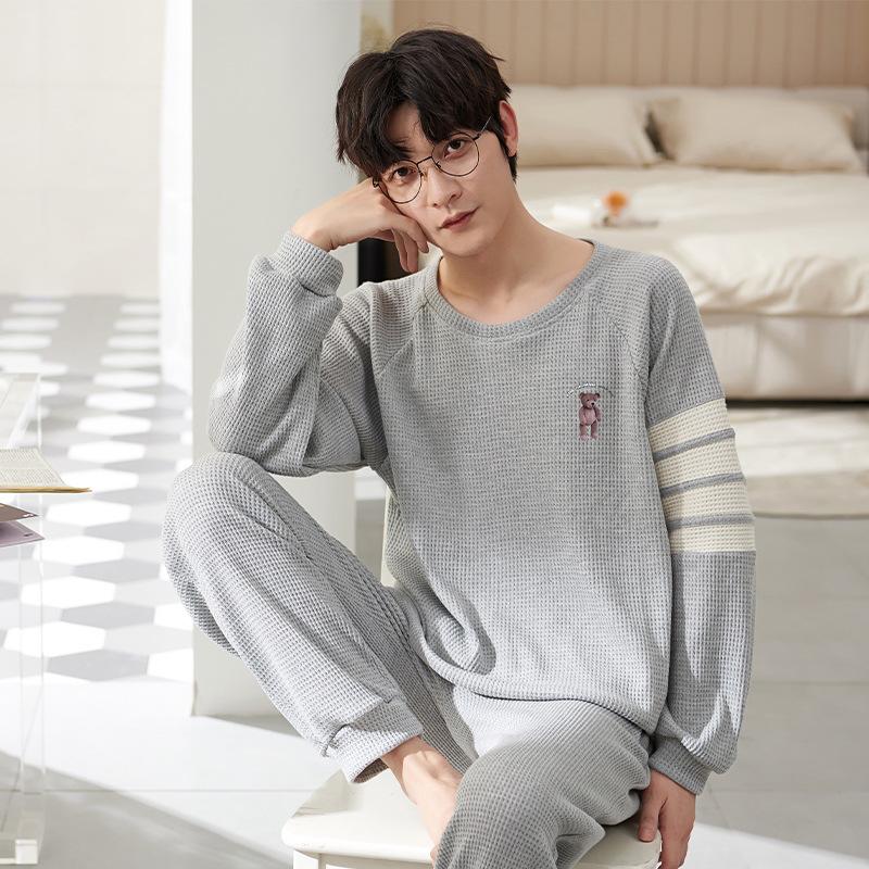 Men's Korean-Style Cotton Pajamas - Long Sleeve, Casual, Seasonal Homewear