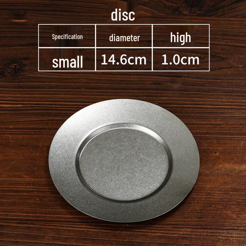 Retro Japanese Stainless Steel BBQ Plate - Shallow Steak & Hot Pot Dish. 22cm Round