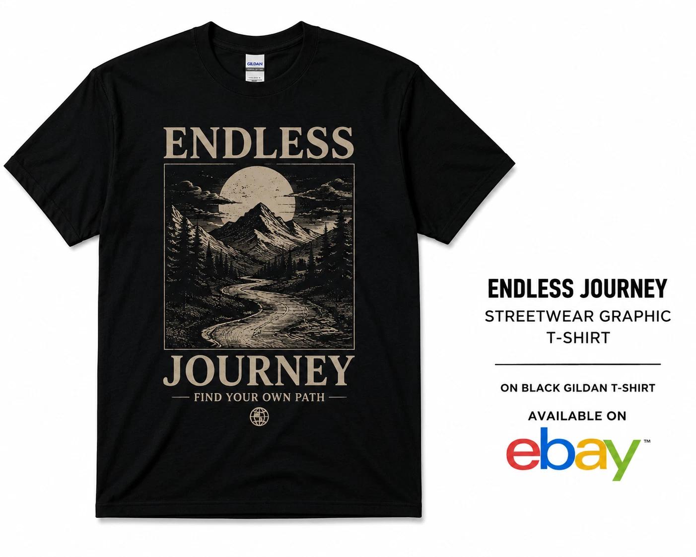 Endless Journey Mountain Graphic T-Shirt Nature Adventure Outdoor Tee XXL