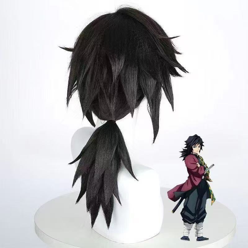 Silkyjoy Anime Karakters Cosplay Pruik, Zwarte Pluizige Dikke Paardenstaart Pruik Voor Mannen