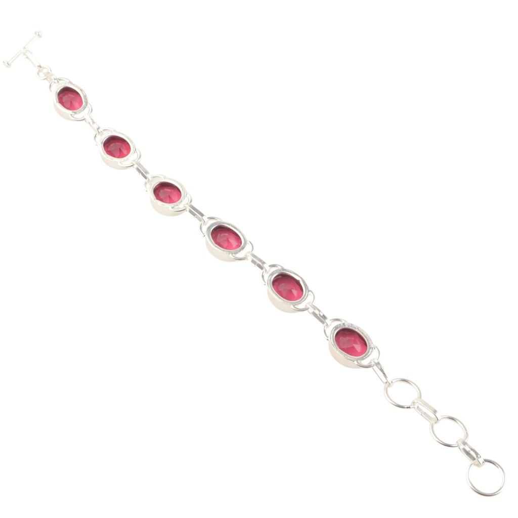 Pink Tourmaline Gemstone 925 Sterling Silver Jewelry Handmade Gift Bracelet 8" RB-10-5