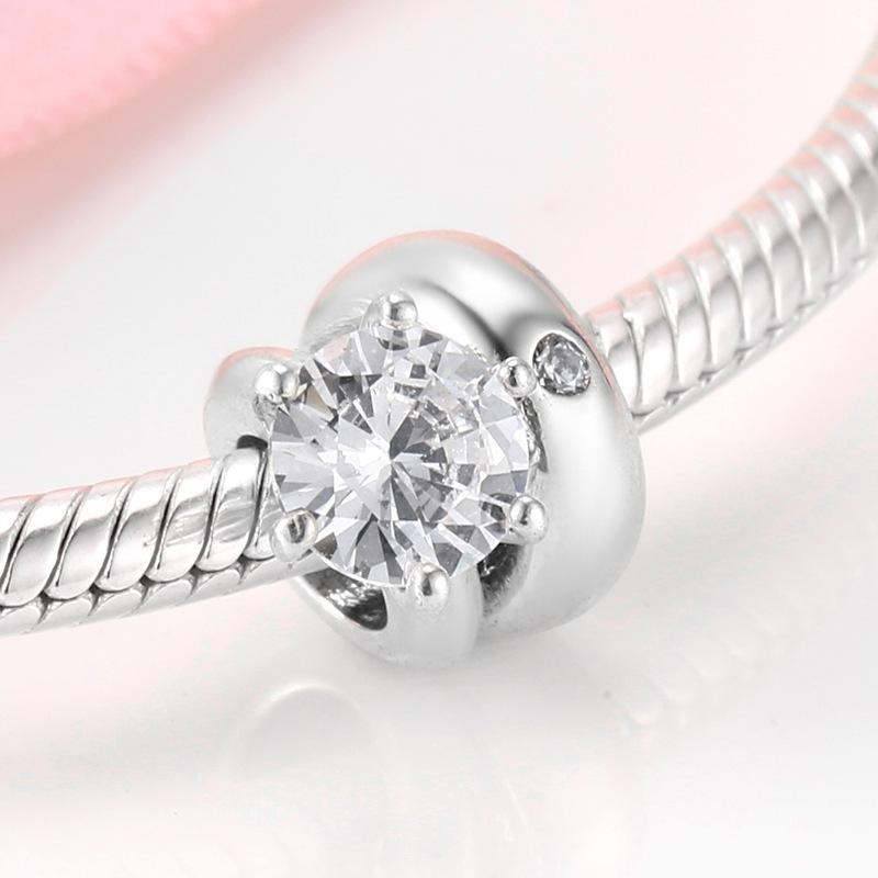 S925 Sterling Silver Oxide Beads December Birthstone Round Single Stone Ring Beads Bracelet DIY Jewelry Accessories