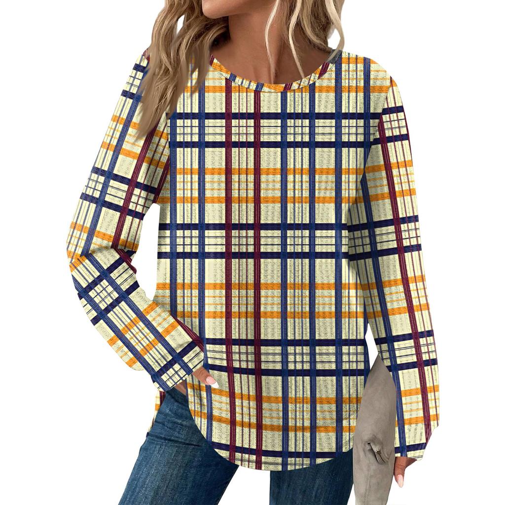 Women's Fashion Casual Loose Round Neck Long-sleeve Printed Top