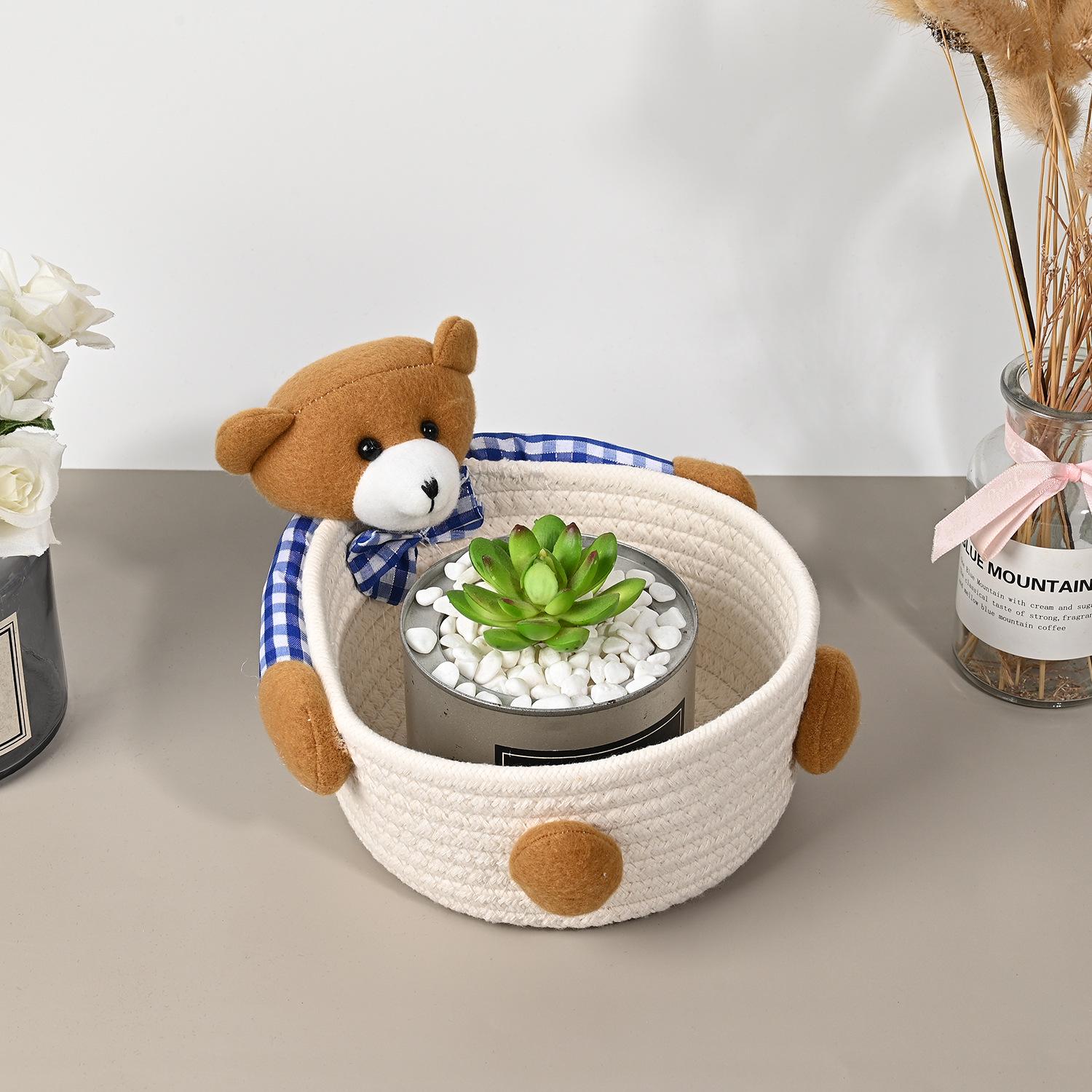 

Милая корзина для хранения из хлопковой веревки в виде медведя для всяких мелочей, ключей и закусок Small 100mm * 60mm