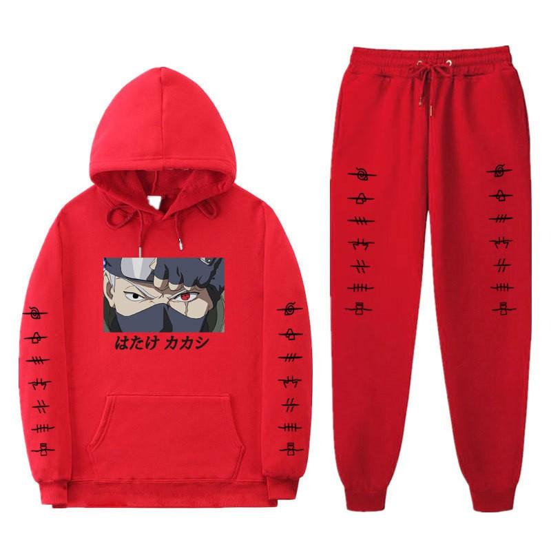 Anime Naruto Kakashi Sharingan Hooded Fleece-lined Unisex Sweatshirt Set Winter Casual Wear