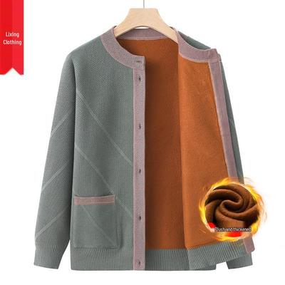 Women's Plus Velvet Cardigan - Thickened Spring & Autumn Jacket for Middle-aged and Elderly