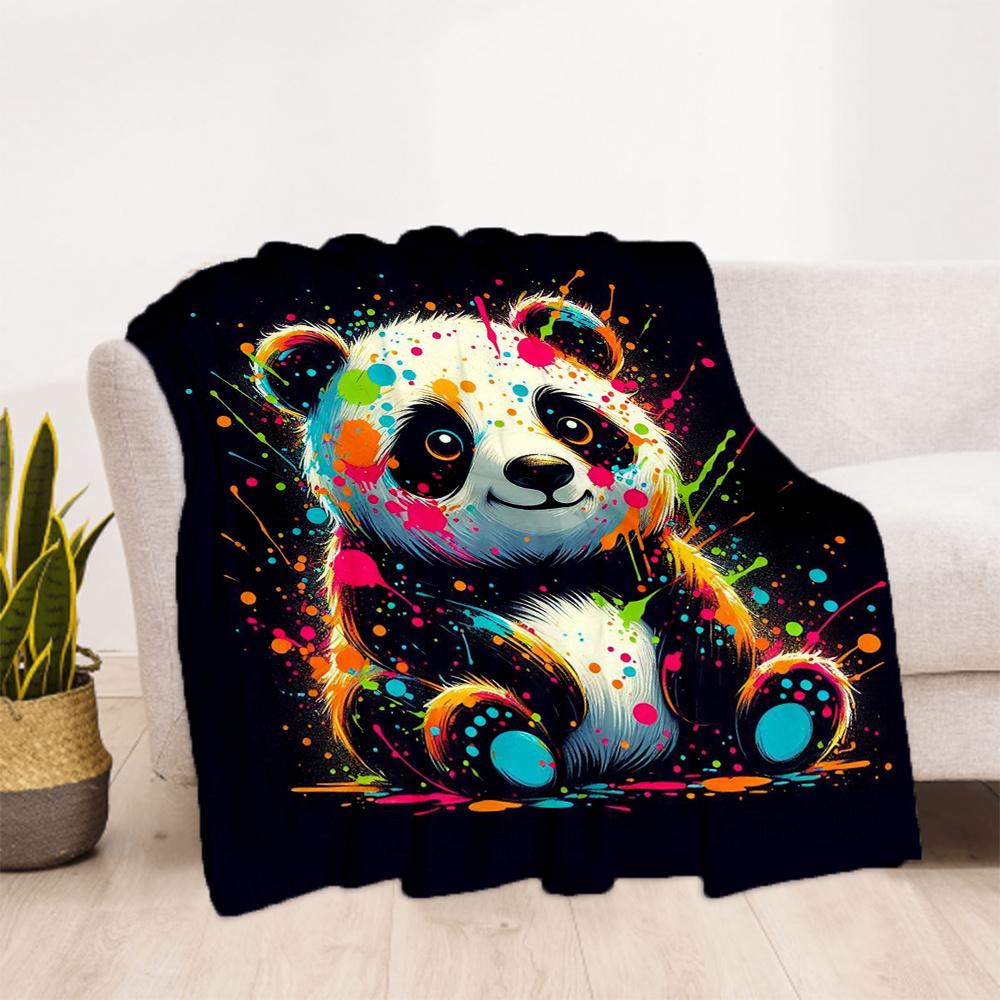 1pc Colorful Panda Flannel Blanket, Comfortable and Warm Blanket, for Camping Sofa Bed and Couch Office036