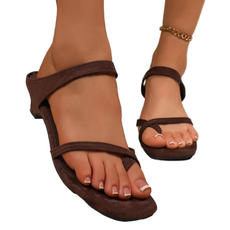 Retro Toe Covering Summer Outdoor Slippers Shoes for Women 2025 New Large Size Versatile Concise Low-heel Women's Slippers