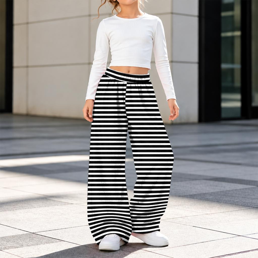 Fashion Girls' Flannel Warm Loose Striped Printed Pants