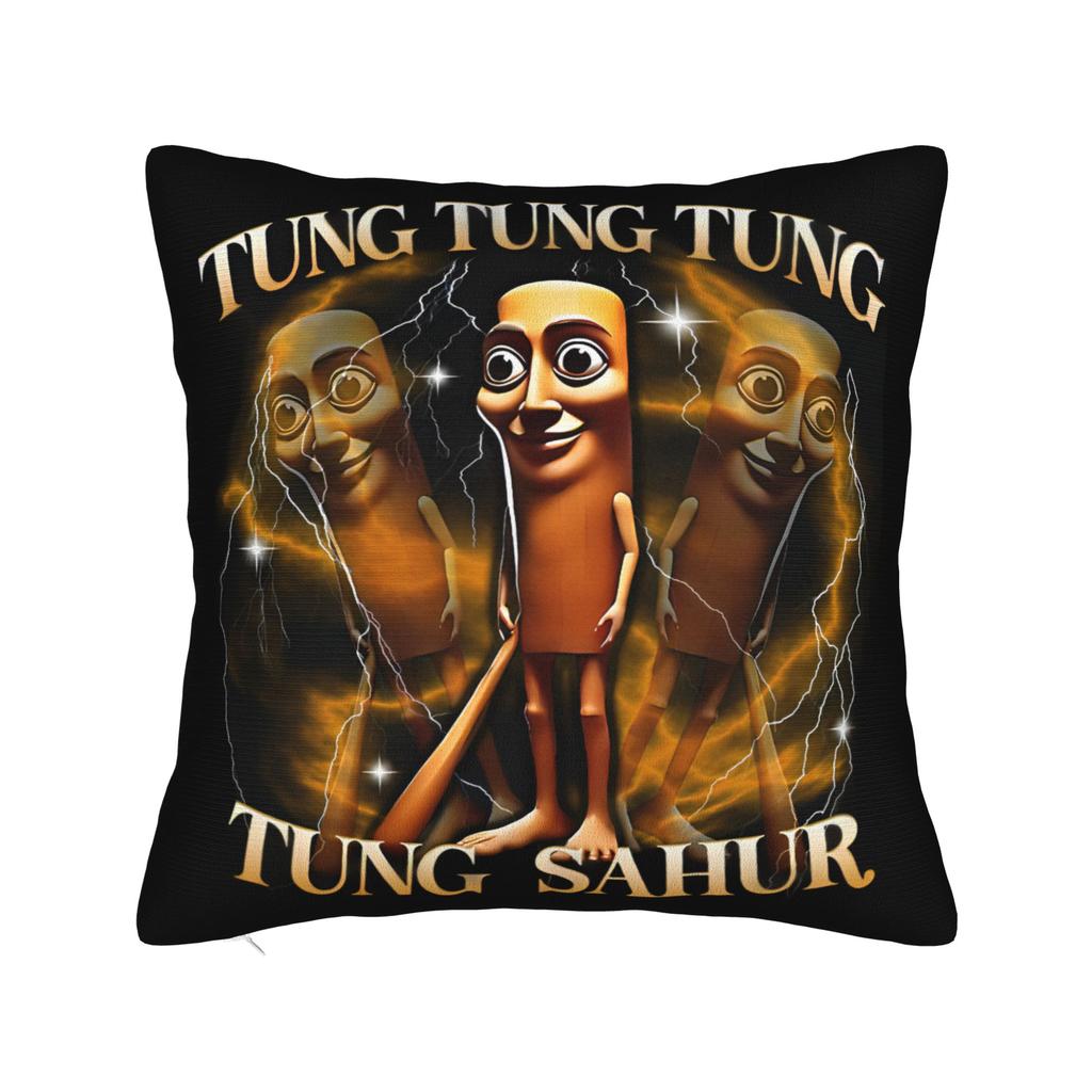 Tung Tung Tung Sahur Face Square Pillow Cases Italian Brainrot Cushion Covers Customized Decorative Pillowcase for Car 40x40cm