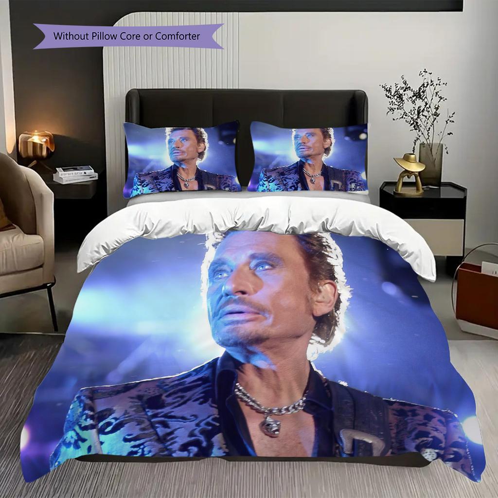 Musician and actor Johnny Hallyday bedding, duvet cover, pillowcase, home decoration, birthday gift (1 * duvet cover+2 * pillowcase, coreless)