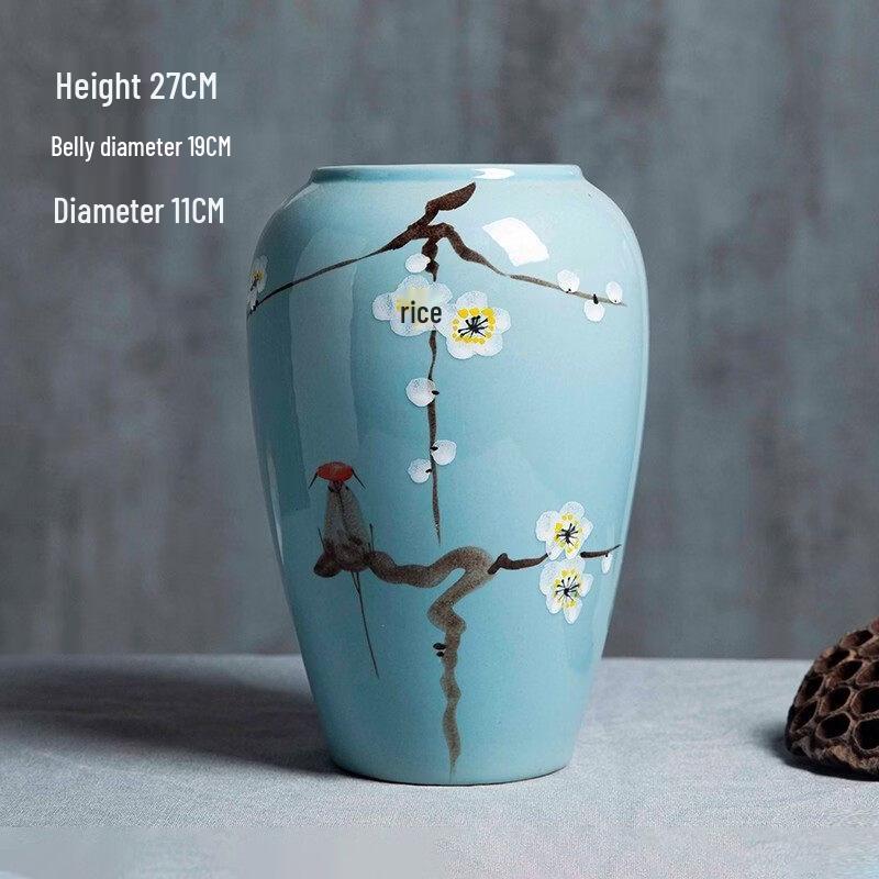Hand-Painted White Plum Bird Ceramic Vase