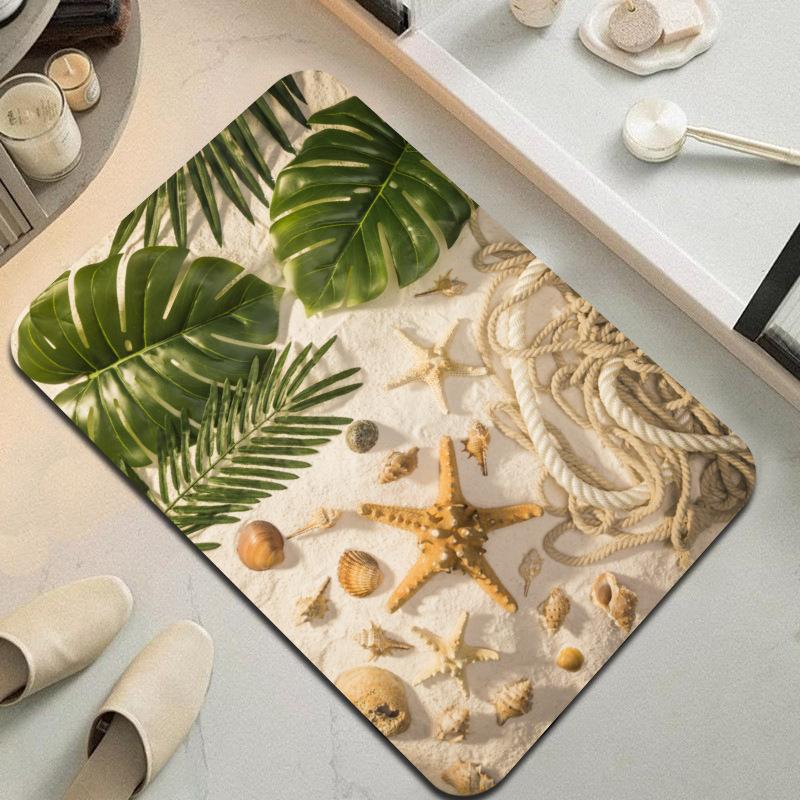 Beach Ocean Floor Mat Beach Starfish Wooden Board Pattern Bathroom Absorbent Anti Slip Floor Rug Entrance Carpet Home Decoration