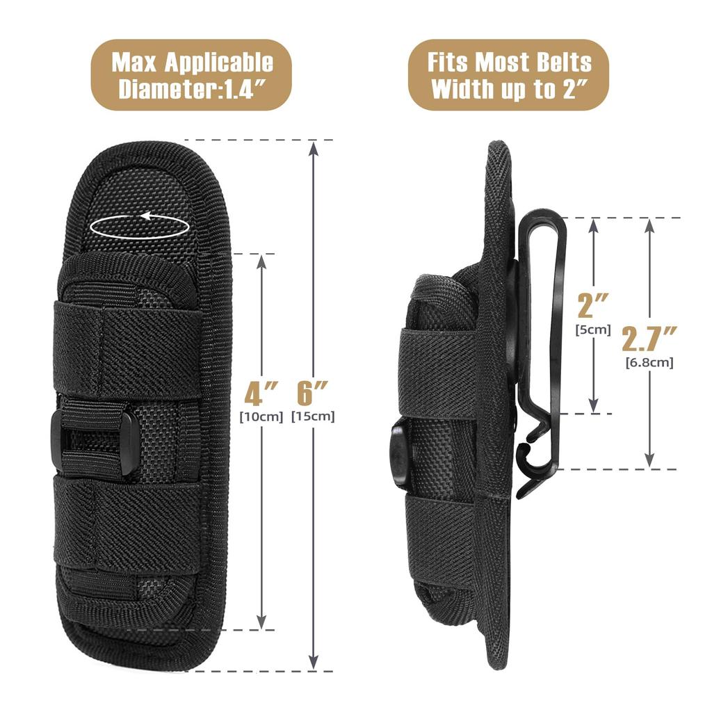 Tactical Flashlight Holster with Rotatable Belt Clip - Durable Polyester 360° Reel for Easy Attachment Ideal for Hunting Fishing