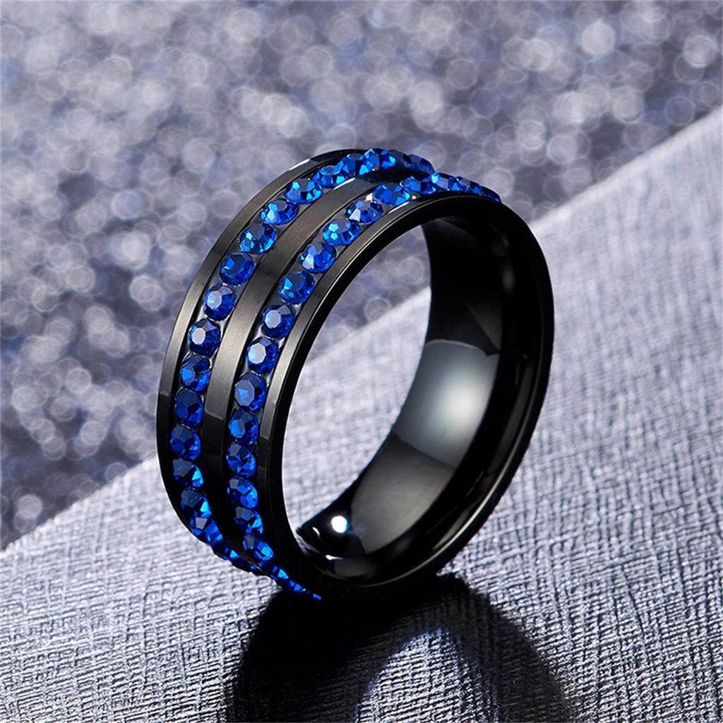 Fashion Couple Rings Romantic Blue Rhinestones CZ Women Rings Set Trendy Men Stainless Steel Zirconia Ring Wedding Band Jewelry
