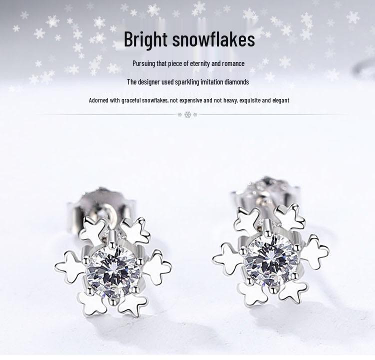 S925 Sterling Silver Snowflake Stud Earrings - Cute Christmas Gift Women's Jewelry