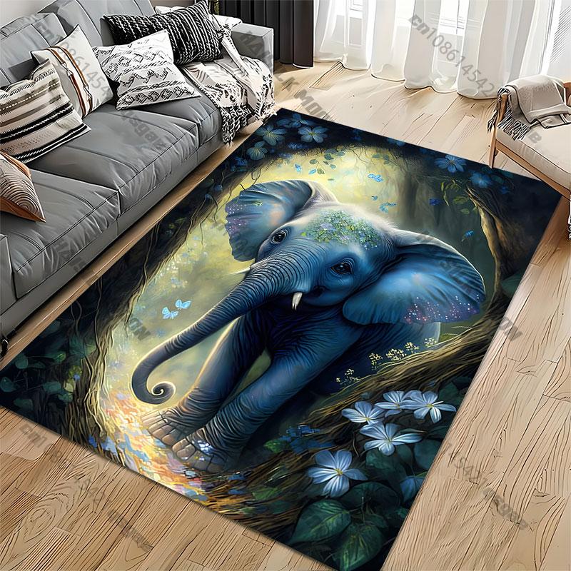 Whimsical elephant in nature carpet Yoga living room room decor children's crawling mat doormat area rug games mat