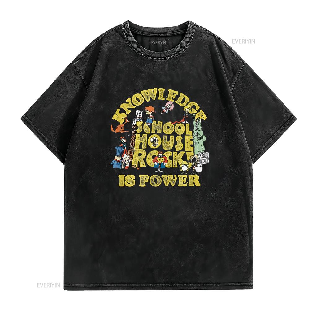 Schoolhouse Rock Knowledge Is Power Logo Group T Shirt Vintage Washed Top For Everyday Wear Casual Stretched Breathable