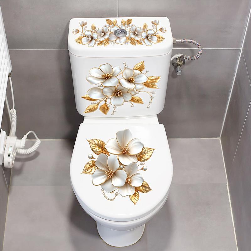 

[HGS]Luxury Diamond-Encrusted Gold Floral Toilet Decorative Sticker Self-Adhesive Waterproof And Durable[HGS] one size