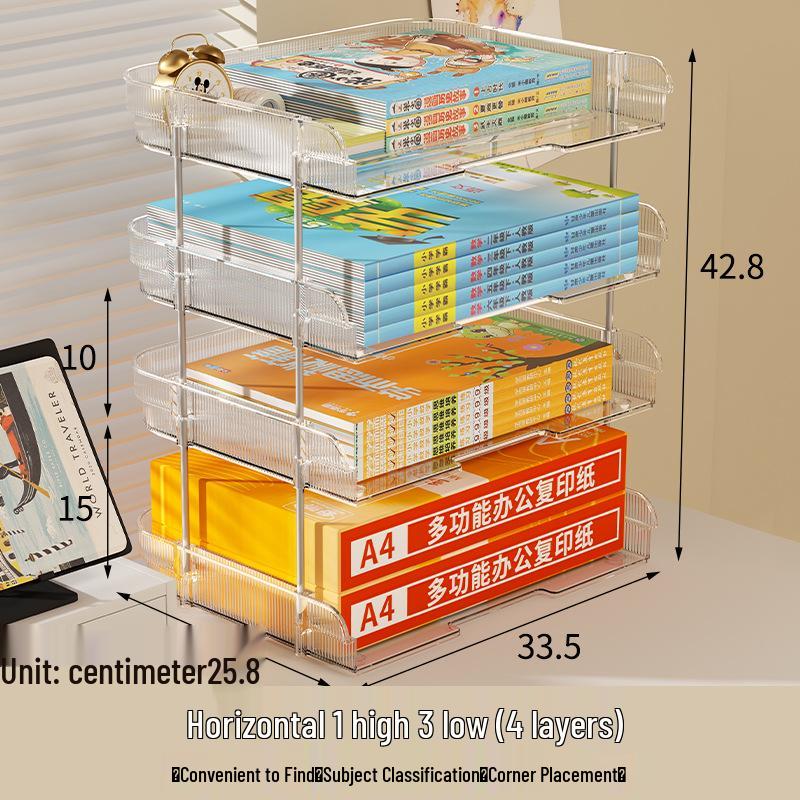 Transparent Multi-Layer Desk Organizer for Students and Office Documents