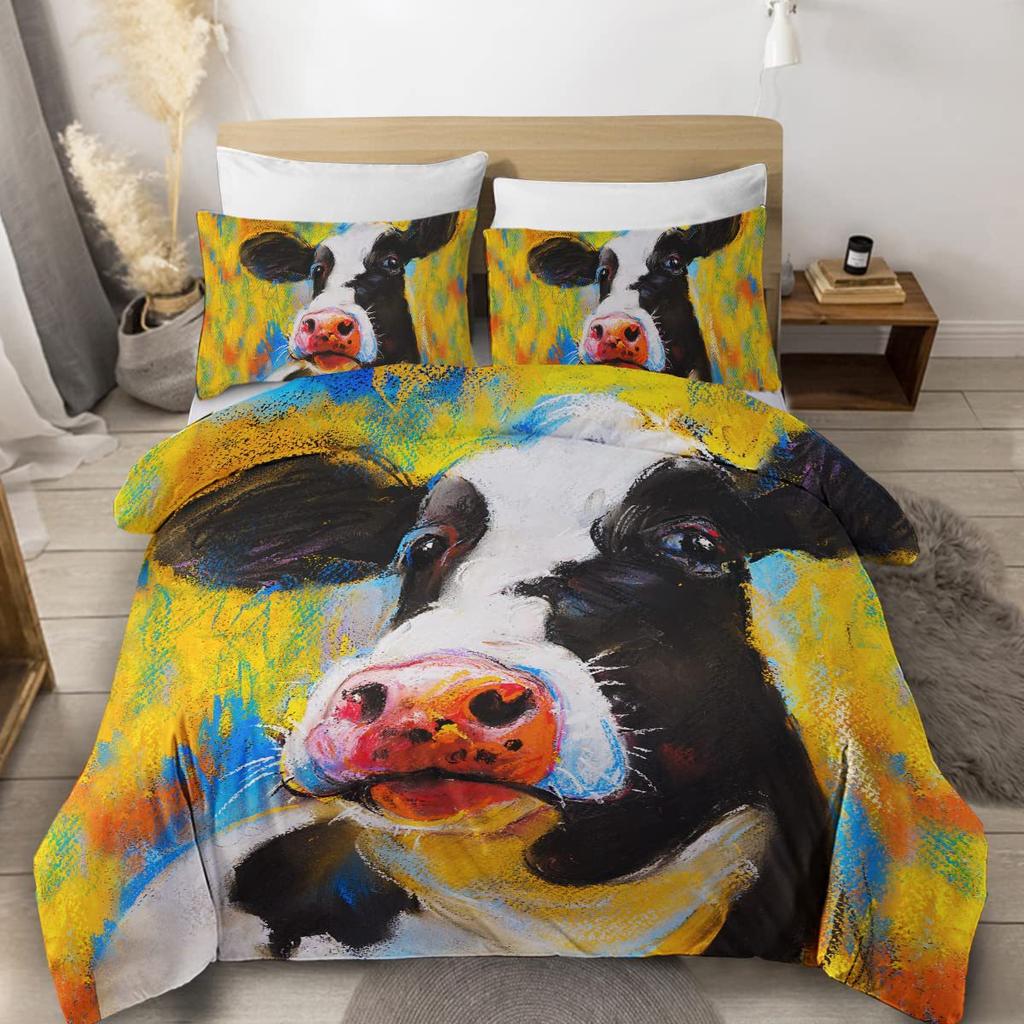 Animal Oil Painting Bedding Three-Piece Quilt Cover