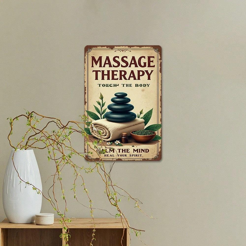Vintage Metal Massage Therapy Sign Rustproof Waterproof Wall Decor For Shop Cafe Doors No Drill Required 7.8x11.8 Inch