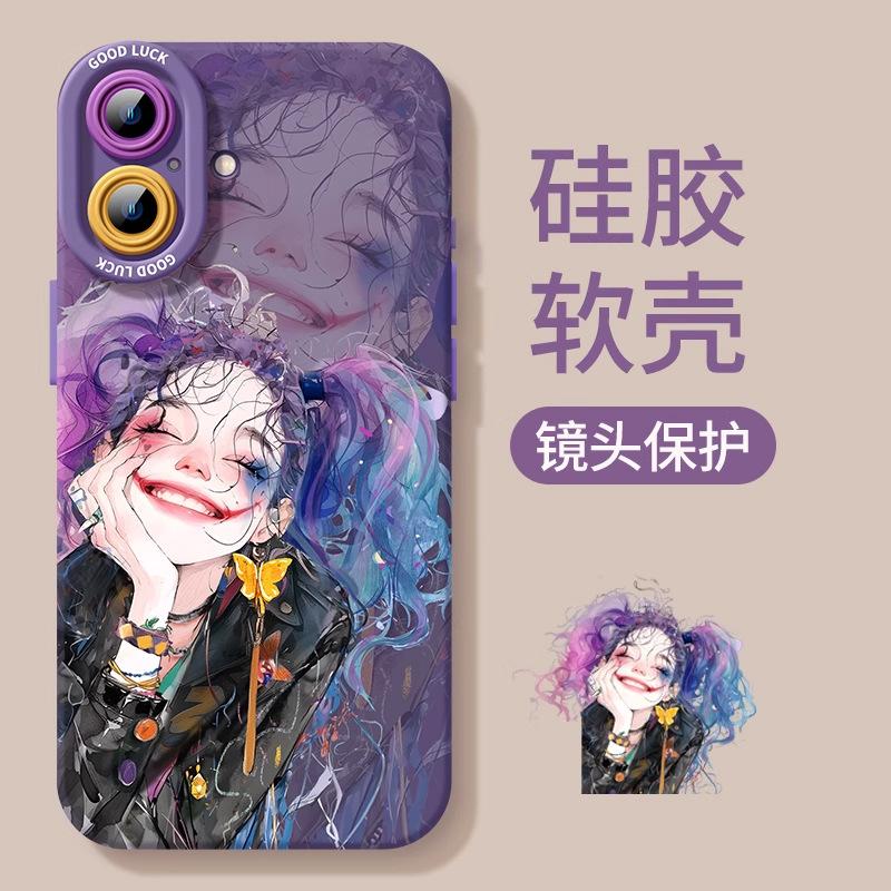 Clown woman Apple 17 mobile phone case iPhone16promax new 15pro dark purple 14 all-inclusive 13 silicone 2
