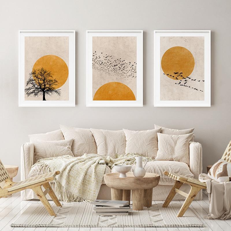 Burnt Orange Sun Silhouette Minimalist Abstract Posters Prints Canvas Painting Wall Art Pictures for Living Room Home Decor