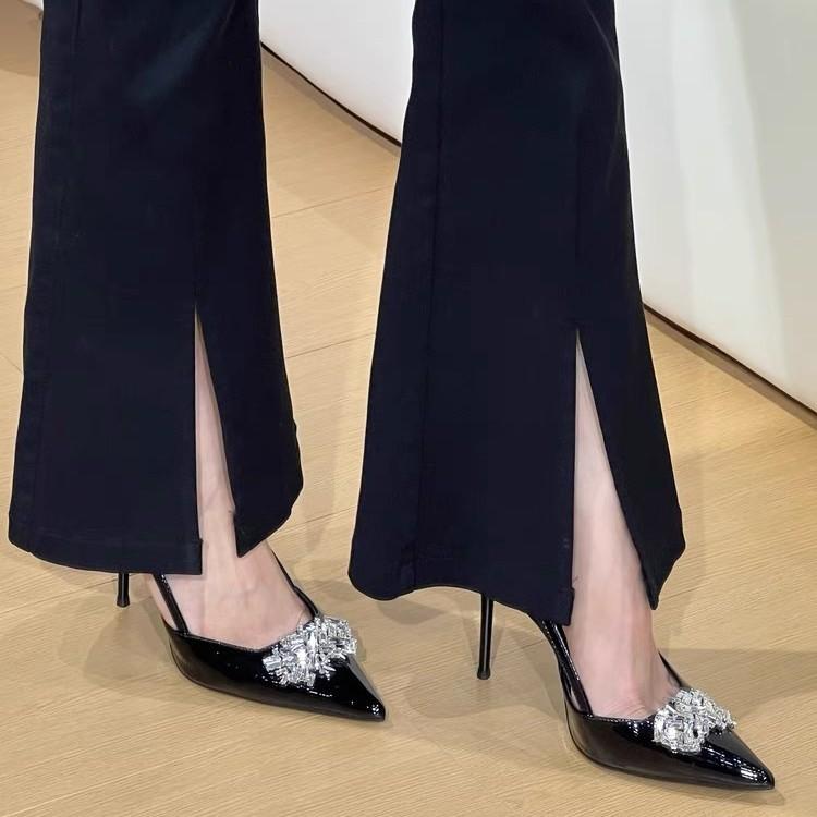 2025 new rhinestone buckle with pointed tip and thin heel, beautiful royal sister temperament high heels, women's bag head sandals are sexy