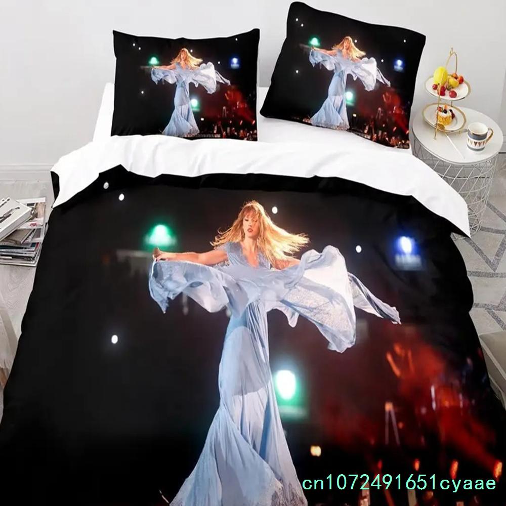 Female Singer 3D Printed Quilt Cover Single T-Swift Bedroom Bed Bedding Set With Zipper And Pillowcase For Kids Adults