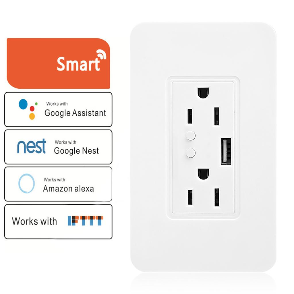 Wifi USB Power Wall Outlet Intelligent Socket Voice Control for Google Home Alexa US 90-125V