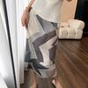 Women's Miyake Style Geometric Print Pleated Straight Skirt