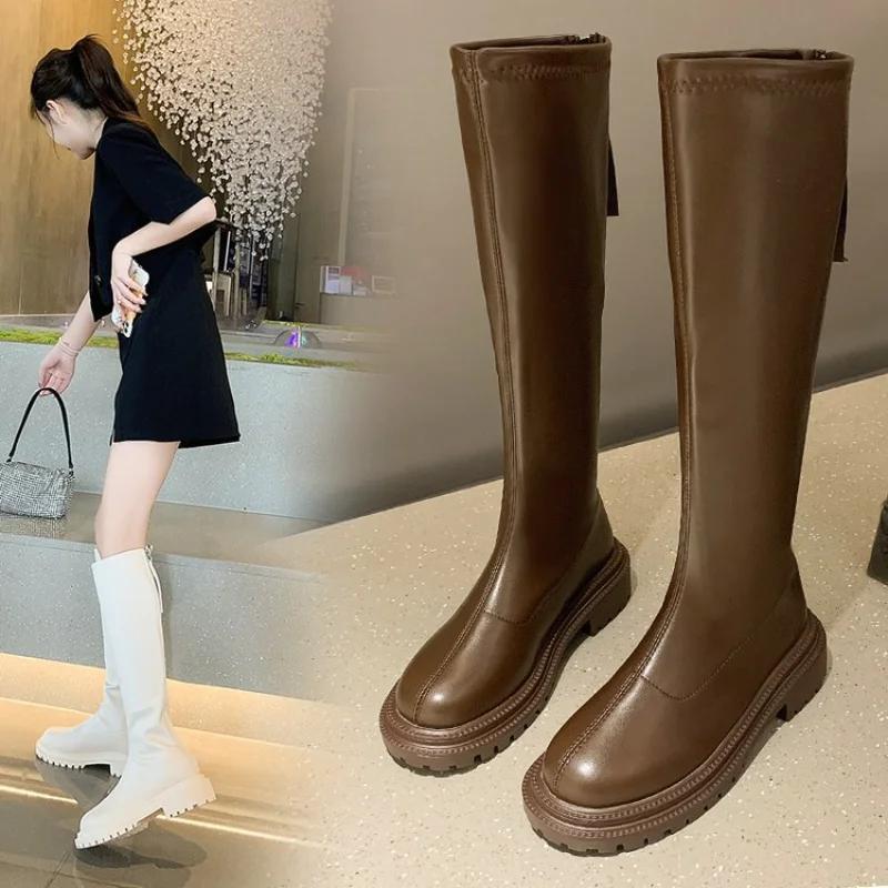 Spring and Autumn New Long Heeled Thick Soled Boots Fashion Casual Fashion Boots Mid Heeled High Heeled Boots
