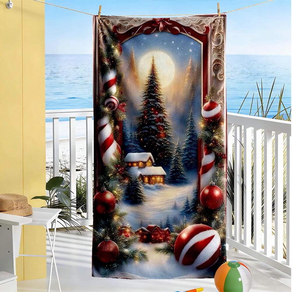 Christmas Beach Towel Quick-Dry Soft Microfiber Comfortable Lightweight Suitable for Swimming, Gym, Camping, Yoga Vacation