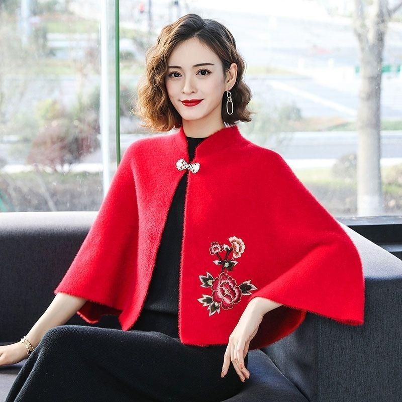 Șal pelerină, palton mic, scurt, toamnă și iarnă, cardigan gros, pelerină, pulover tricotat pentru femei