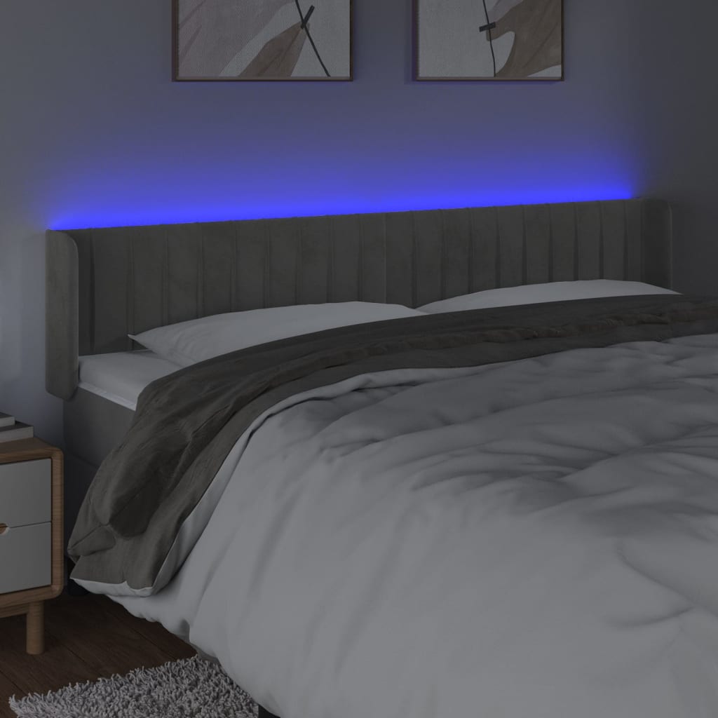Vidaxl Zagłówek Do Łóżka Z Led, Jasnoszary, 203X16X78/88 Cm, Aksamit