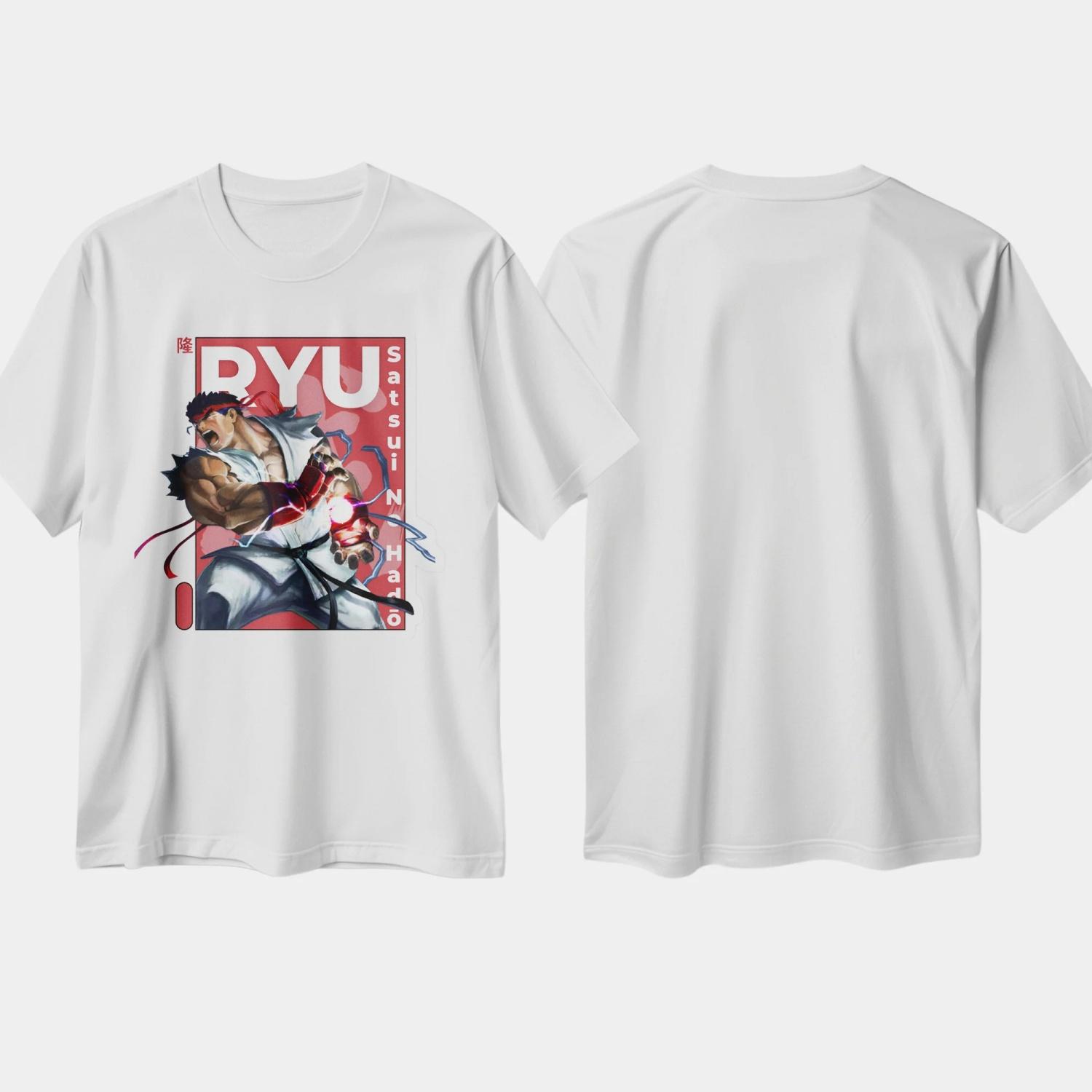 

Classic Japanese Game T-shirt with Japanese Fighter RYU Print, Made of Pure Cotton, Short-sleeved, Round-neck Top S чёрный