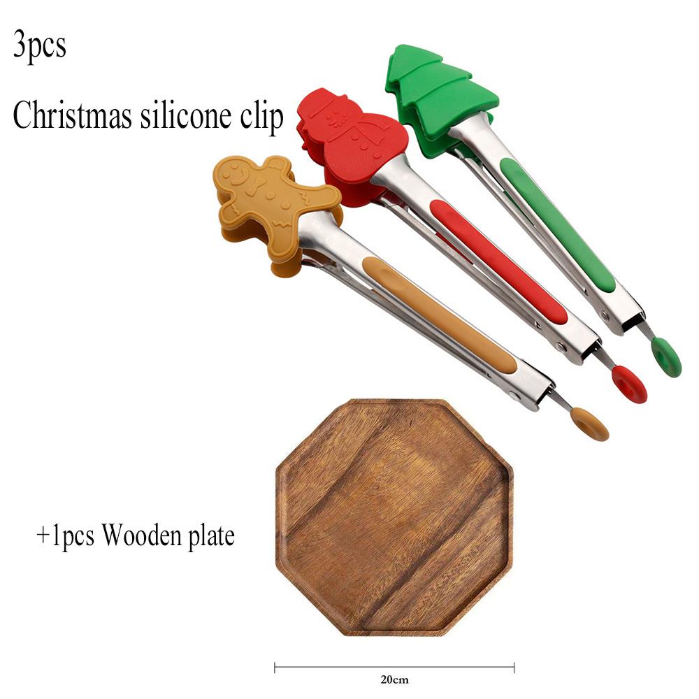 Christmas Food Tongs 6 Pcs Grip Serving Gingerbread Man Tree Nonstick Tip Reusable Bacon Silicone Tongs Meat Server