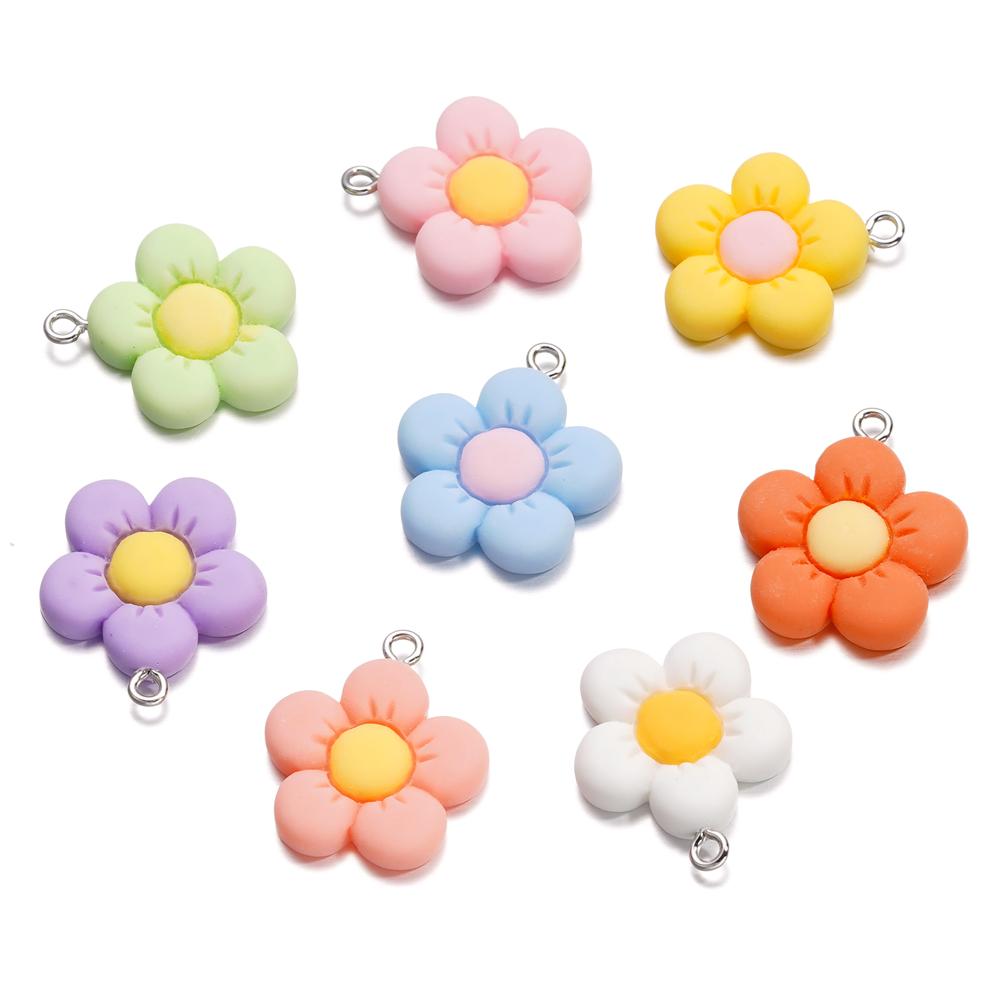 10Pcs/Lot 21*25mm Colorful Acrylic Cute Flower Shape Loose Charm Pendants for Necklace DIY Craft Jewelry Making Accessories