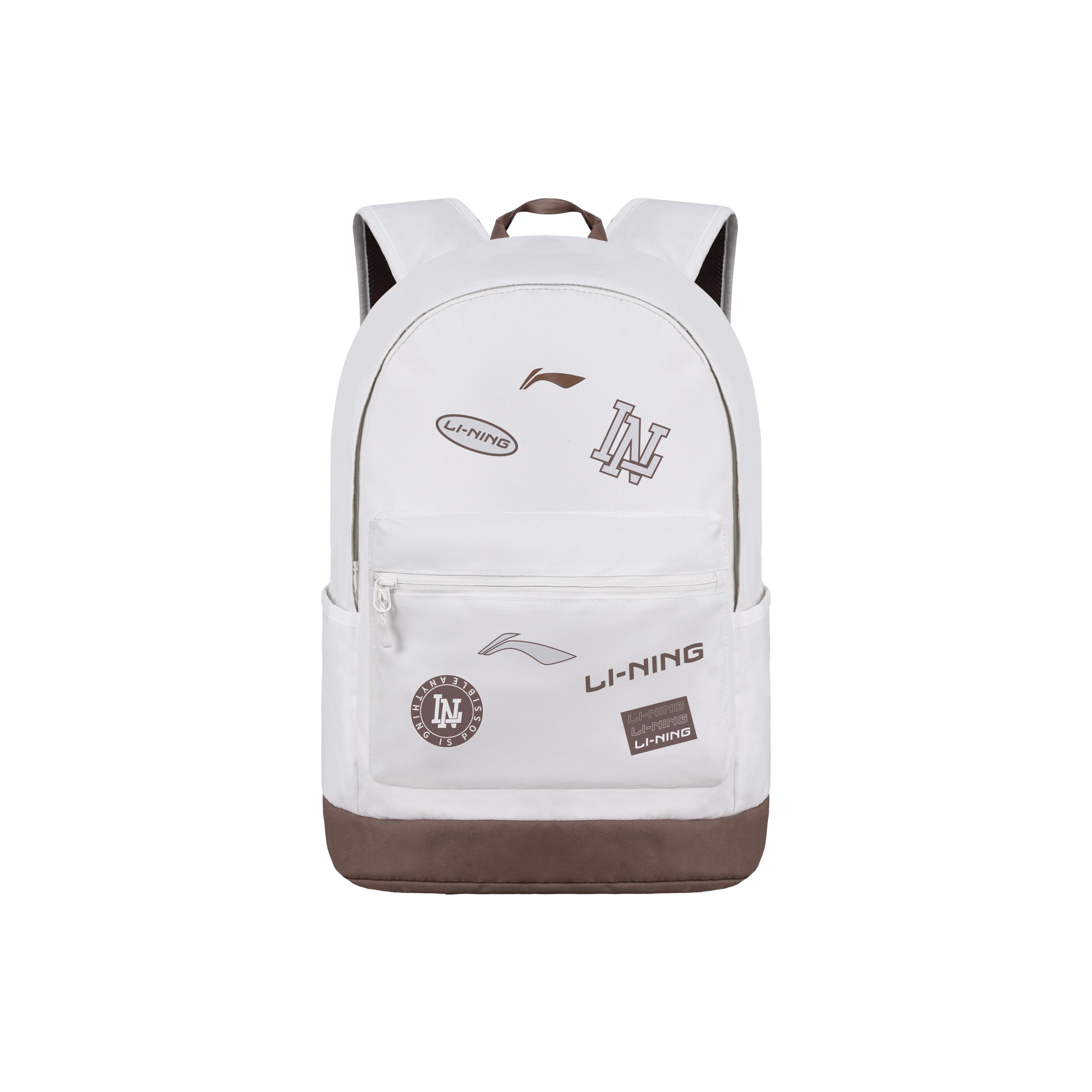 Li Ning Sports Leisure Large Capacity Simple Versatile Polyester Backpack Unisex Backpack Beige ABSV313-26 Beige