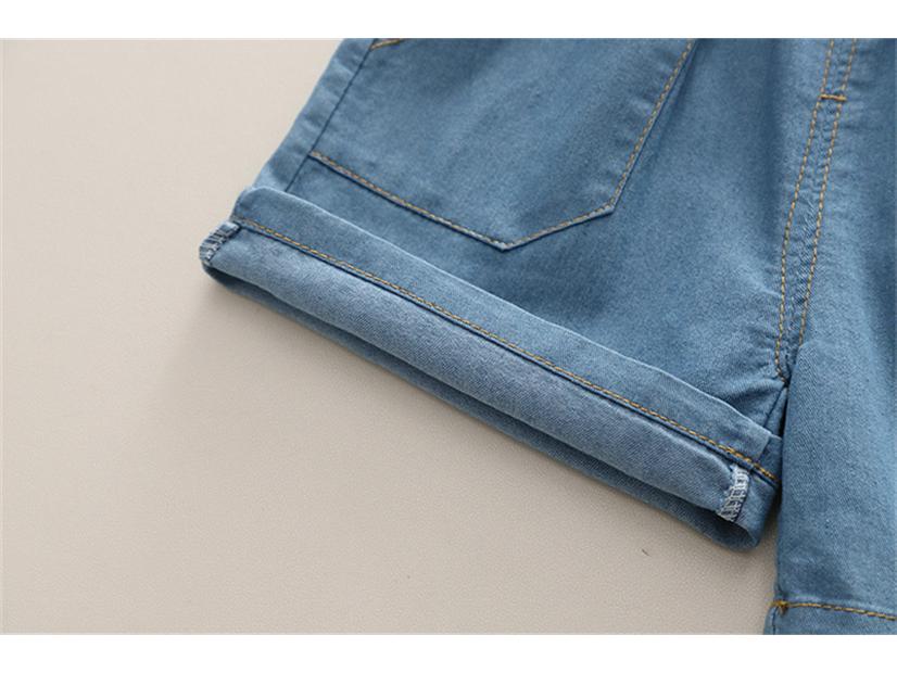 2025 Boys' Korean Style Denim Bear Short Sleeve Two-Piece Summer Set