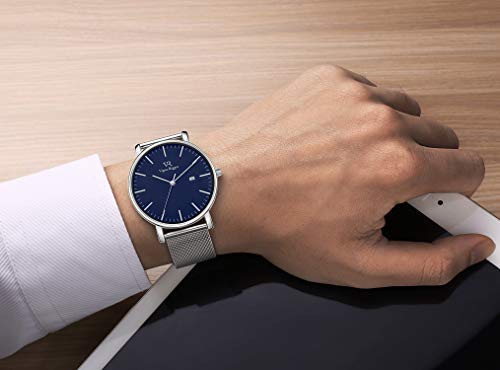 Simple Stylish Brand Popular Ultra Thin Lightweight Analog Watch Business Waterproof Quartz Arm Watch Silver Blue [BUREI] Men's Men's -