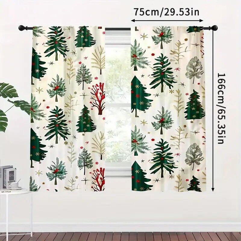Christmas Curtains Cartoon Tree Decorative Printed Home Decoration Room Set Of 2 Made Polyester