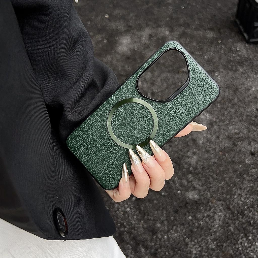 Für Honor 400 Pro 5G (Global) Hülle Kompatibel mit MagSafe PU Leder+TPU Handy-Rückseite