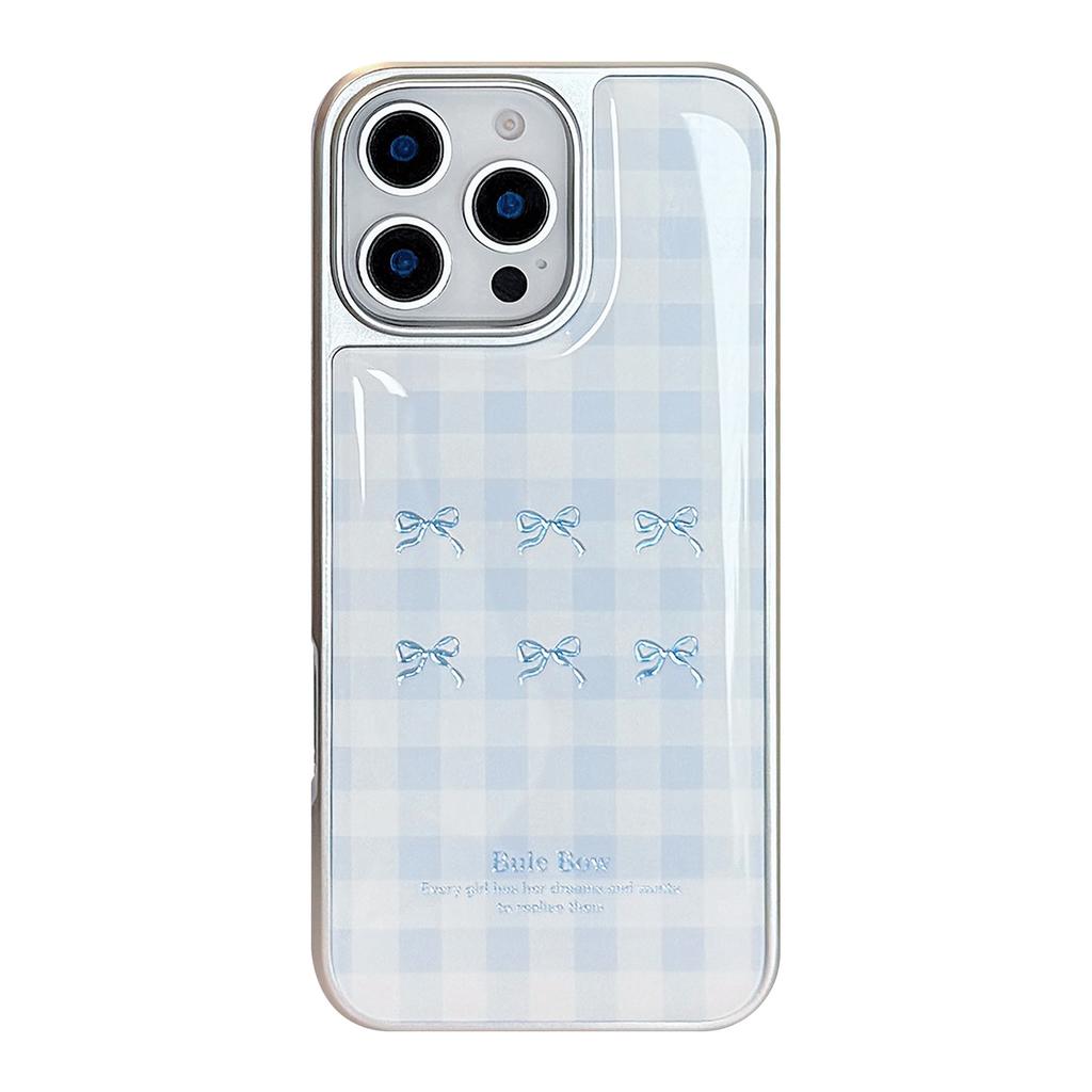 Gilded Iphone16 Mobile Phone Case 15pro Max Blue Plaid 14 Electroplated 13 Drop Glue 12 Suitable for Apple Huawei