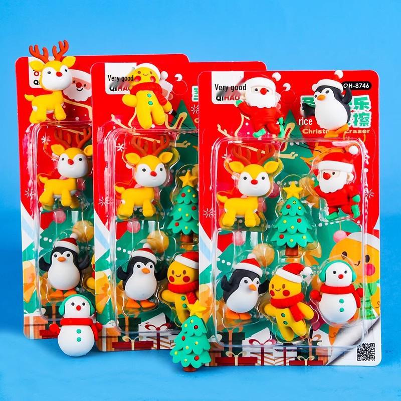 3D Christmas Eraser Set: Santa, Reindeer, Tree, Snowman, Penguin