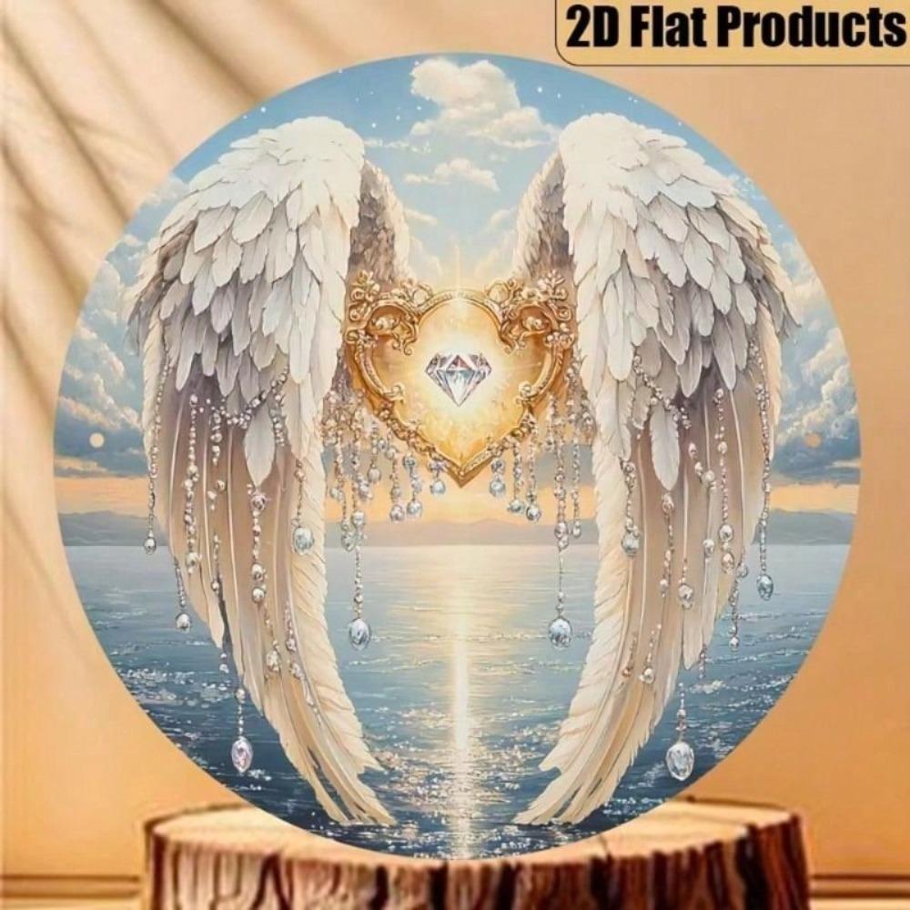 Metal Poster Angel Wings Heart Diamond Wall Art Decor Gift for Mom